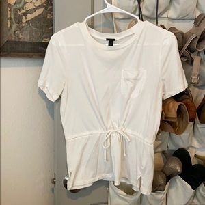 White crew neck drawstring peplum top
